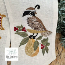 Load image into Gallery viewer, Linen Wreath/Basket Sash - Partridge in a Pear Tree
