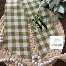 Load image into Gallery viewer, Linen Wreath/Basket Sash - Gingham and Clover Monogram

