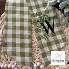 Load image into Gallery viewer, Linen Wreath/Basket Sash - Gingham and Clover Monogram
