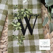 Load image into Gallery viewer, Linen Wreath/Basket Sash - Gingham and Clover Monogram
