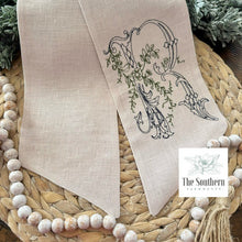 Load image into Gallery viewer, Linen Wreath/Basket Sash - Romantic Floral Sketched Monogram

