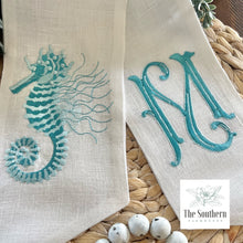 Load image into Gallery viewer, Linen Wreath/Basket Sash - Seahorse Monogram
