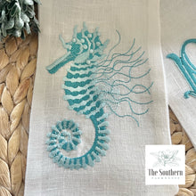 Load image into Gallery viewer, Linen Wreath/Basket Sash - Seahorse Monogram
