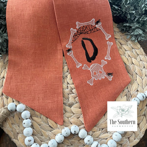 Linen Wreath/Basket Sash - Skull & Bones Monogram