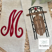 Load image into Gallery viewer, Linen Wreath/Basket Sash - Winter Holiday Sled
