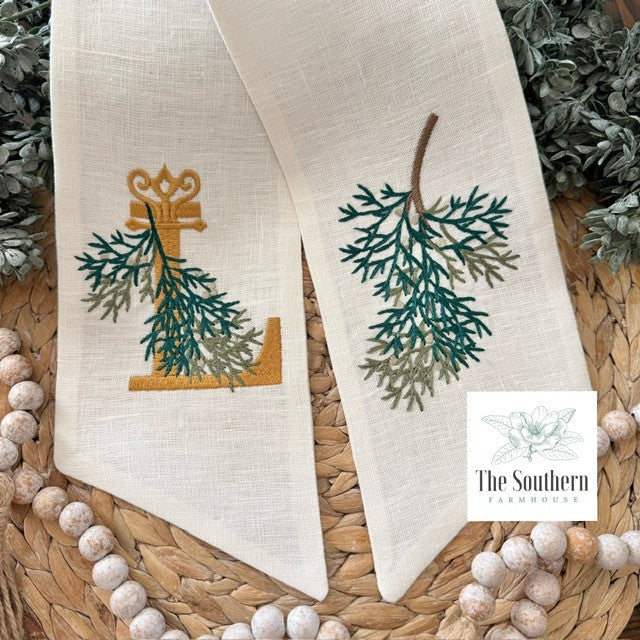 Linen Wreath/Basket Sash - Juniper Berry Branch