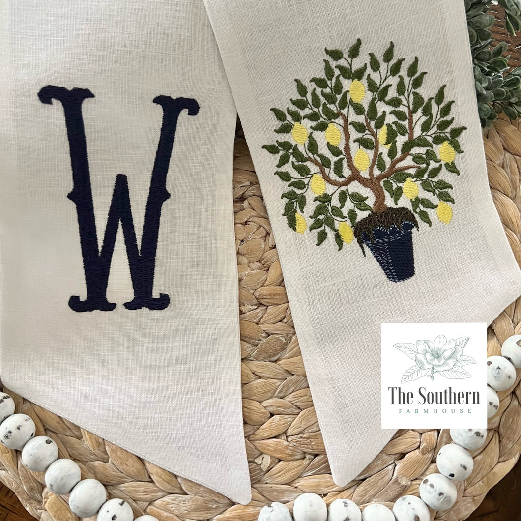 Linen Wreath/Basket Sash - Lemon Tree Monogram