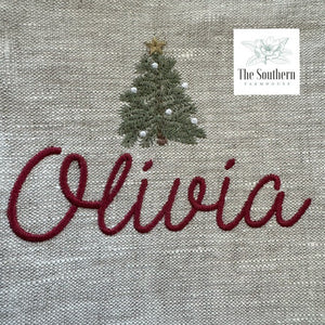 Linen Christmas Stocking - Tiny Farmhouse Christmas Tree