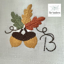 Load image into Gallery viewer, Set of 4 Embroidered Cocktail Napkins - Fall Acorns Monogram
