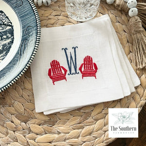 Set of 4 Embroidered Cocktail Napkins - Adirondack Chairs