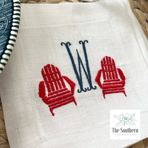 Set of 4 Embroidered Cocktail Napkins - Adirondack Chairs