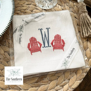 Set of 4 Embroidered Cocktail Napkins - Adirondack Chairs