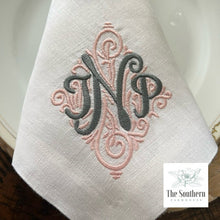 Load image into Gallery viewer, Adorn Damask Three Letter Monogrammed Luncheon, Dinner &amp; Cocktail Napkins
