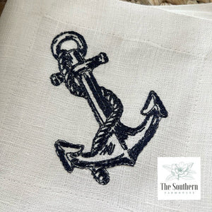 Set of 4 Embroidered Cocktail Napkins - Anchors Away