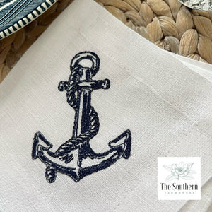 Set of 4 Embroidered Cocktail Napkins - Anchors Away