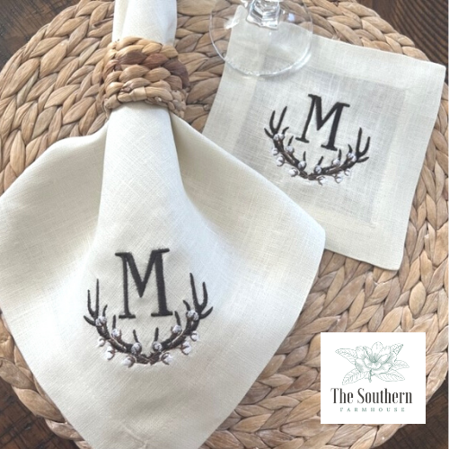 Antler & Cotton Boll Monogrammed Luncheon, Dinner & Cocktail Napkins