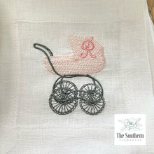 Load image into Gallery viewer, Set of 4 Embroidered Cocktail Napkins - Baby Carriage Monogram
