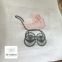 Load image into Gallery viewer, Set of 4 Embroidered Cocktail Napkins - Baby Carriage Monogram
