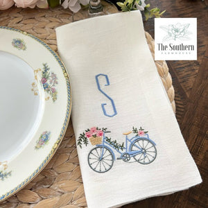 Floral Bicycle Monogrammed Luncheon, Dinner & Cocktail Napkins