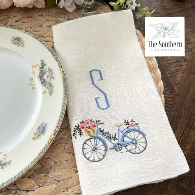 Floral Bicycle Monogrammed Luncheon, Dinner & Cocktail Napkins