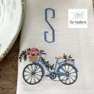 Floral Bicycle Monogrammed Luncheon, Dinner & Cocktail Napkins