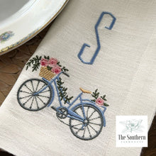 Load image into Gallery viewer, Floral Bicycle Monogrammed Luncheon, Dinner &amp; Cocktail Napkins
