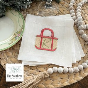 Set of 4 Embroidered Cocktail Napkins - Boating Tote Bag Monogram