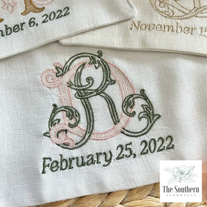 Linen Monogrammed Bouquet Wraps