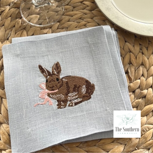 Set of 4 Embroidered Cocktail Napkins - Bunny Rabbit