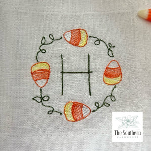 Set of 4 Embroidered Cocktail Napkins - Candy Corn
