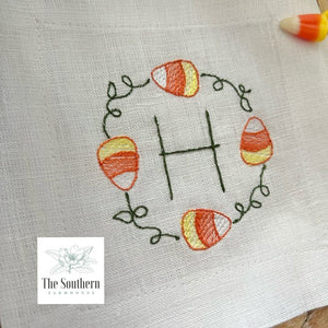 Set of 4 Embroidered Cocktail Napkins - Candy Corn