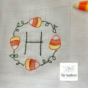 Set of 4 Embroidered Cocktail Napkins - Candy Corn