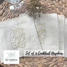 Load image into Gallery viewer, Set of 4 Embroidered Holiday Cocktail Napkins - Cheers!
