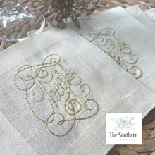 Load image into Gallery viewer, Set of 4 Embroidered Holiday Cocktail Napkins - Cheers!
