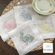 Load image into Gallery viewer, Set of 4 Embroidered Cocktail Napkins - Pastel Chinoiserie Bunnies
