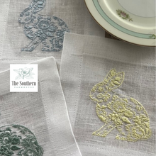 Load image into Gallery viewer, Set of 4 Embroidered Cocktail Napkins - Pastel Chinoiserie Bunnies
