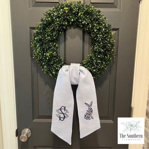 Linen Wreath/Basket Sash - Chinoiserie Rabbit