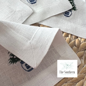 Set of 4 Embroidered Holiday Cocktail Napkins - Chinoiserie Christmas Tree 2