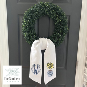 Linen Wreath/Basket Sash - Chinoiserie Lemon Tree