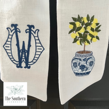 Load image into Gallery viewer, Linen Wreath/Basket Sash - Chinoiserie Lemon Tree
