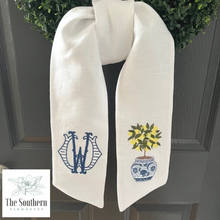 Load image into Gallery viewer, Linen Wreath/Basket Sash - Chinoiserie Lemon Tree
