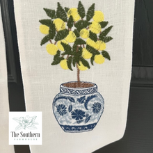 Load image into Gallery viewer, Linen Wreath/Basket Sash - Chinoiserie Lemon Tree
