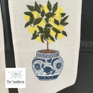Linen Wreath/Basket Sash - Chinoiserie Lemon Tree