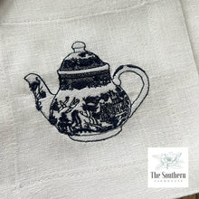 Load image into Gallery viewer, Set of 4 Embroidered Cocktail Napkins - Blue Willow Teapot

