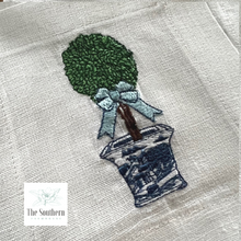 Load image into Gallery viewer, Set of 4 Embroidered Cocktail Napkins - Chinoiserie Topiary Tree
