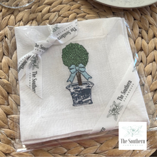 Load image into Gallery viewer, Set of 4 Embroidered Cocktail Napkins - Chinoiserie Topiary Tree
