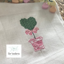 Load image into Gallery viewer, Set of 4 Embroidered Cocktail Napkins - Pink Chinoiserie Heart Topiary
