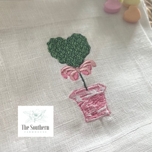 Load image into Gallery viewer, Set of 4 Embroidered Cocktail Napkins - Pink Chinoiserie Heart Topiary
