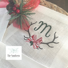 Load image into Gallery viewer, Set of 4 Embroidered Cocktail Napkins - Christmas Antlers
