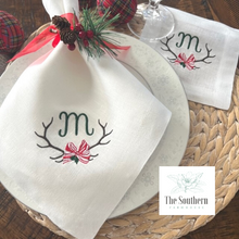 Load image into Gallery viewer, Christmas Antler Monogrammed Luncheon, Dinner &amp; Cocktail Napkins
